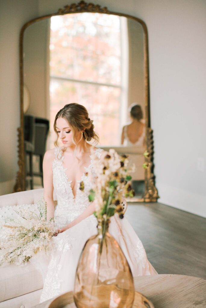 Bride in bridal dressing suite